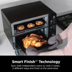 Ninja, Toaster Oven, Double Oven with FlexDoor, FlavorSeal & Smart Finish, Rapid Top Oven, Air Fry, Bake, Roast, Toast, Fry, Pizza, Convection Oven, 13-in-1, Black, DCT402BK