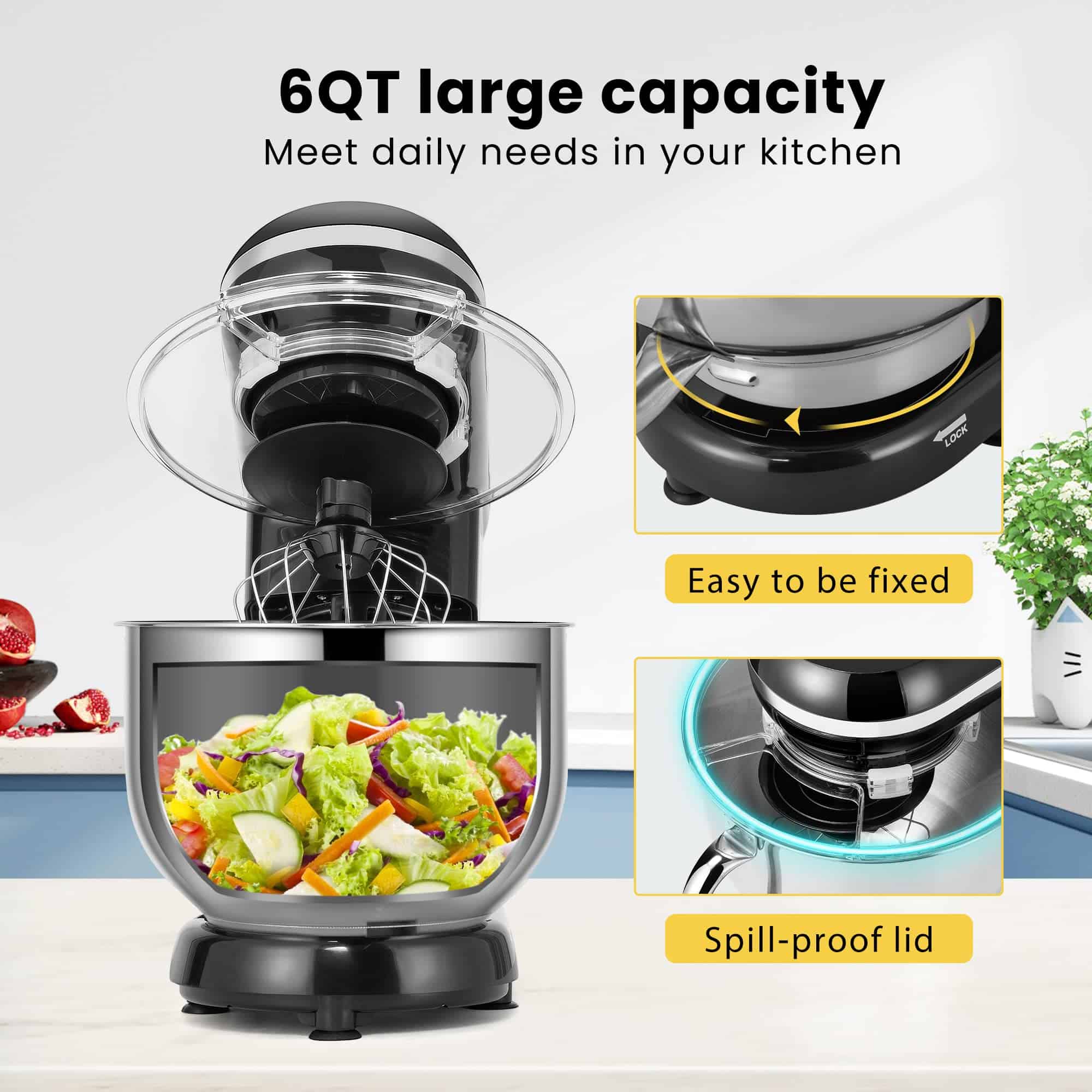 VIVOHOME Stand Mixer, 660W 10 Speed 6 Quart Tilt-Head Kitchen Electric Food Mixer, Black