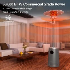 EAST OAK 50,000 BTU Patio Heater with Sand Box, Table Design, Double-Layer Stainless Steel Burner, Wheels, Triple Protection System, Gray