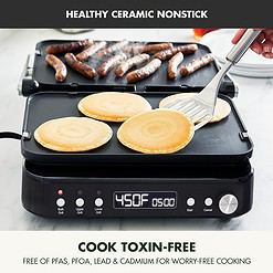 GreenPan 6-in-1 Multifunction Contact Grill & Griddle, Healthy Ceramic Nonstick Reversible Grill & Griddle Plates, Matte Black