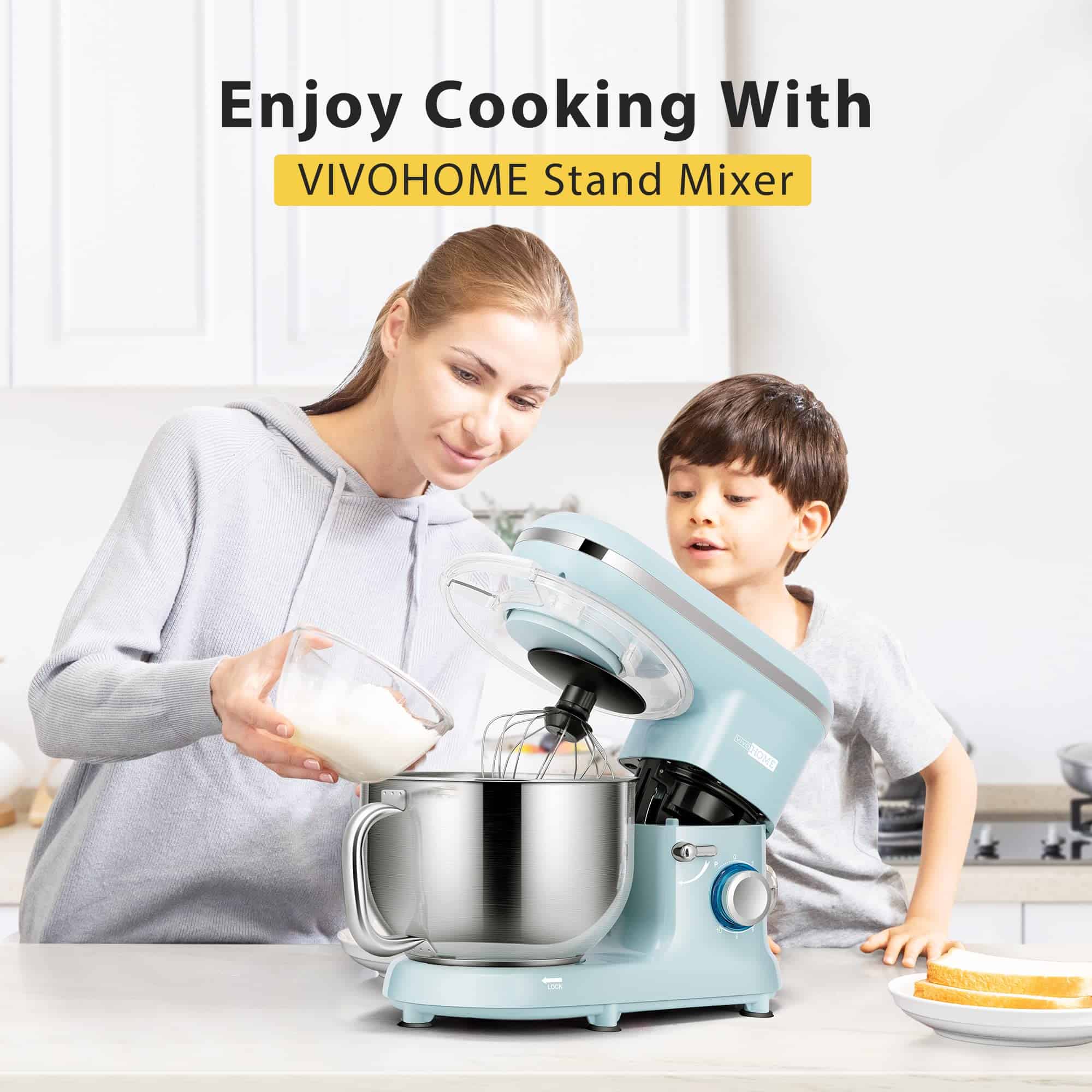 VIVOHOME Stand Mixer, 660W 10 Speed 6 Quart Tilt-Head Kitchen Electric Food Mixer, Blue