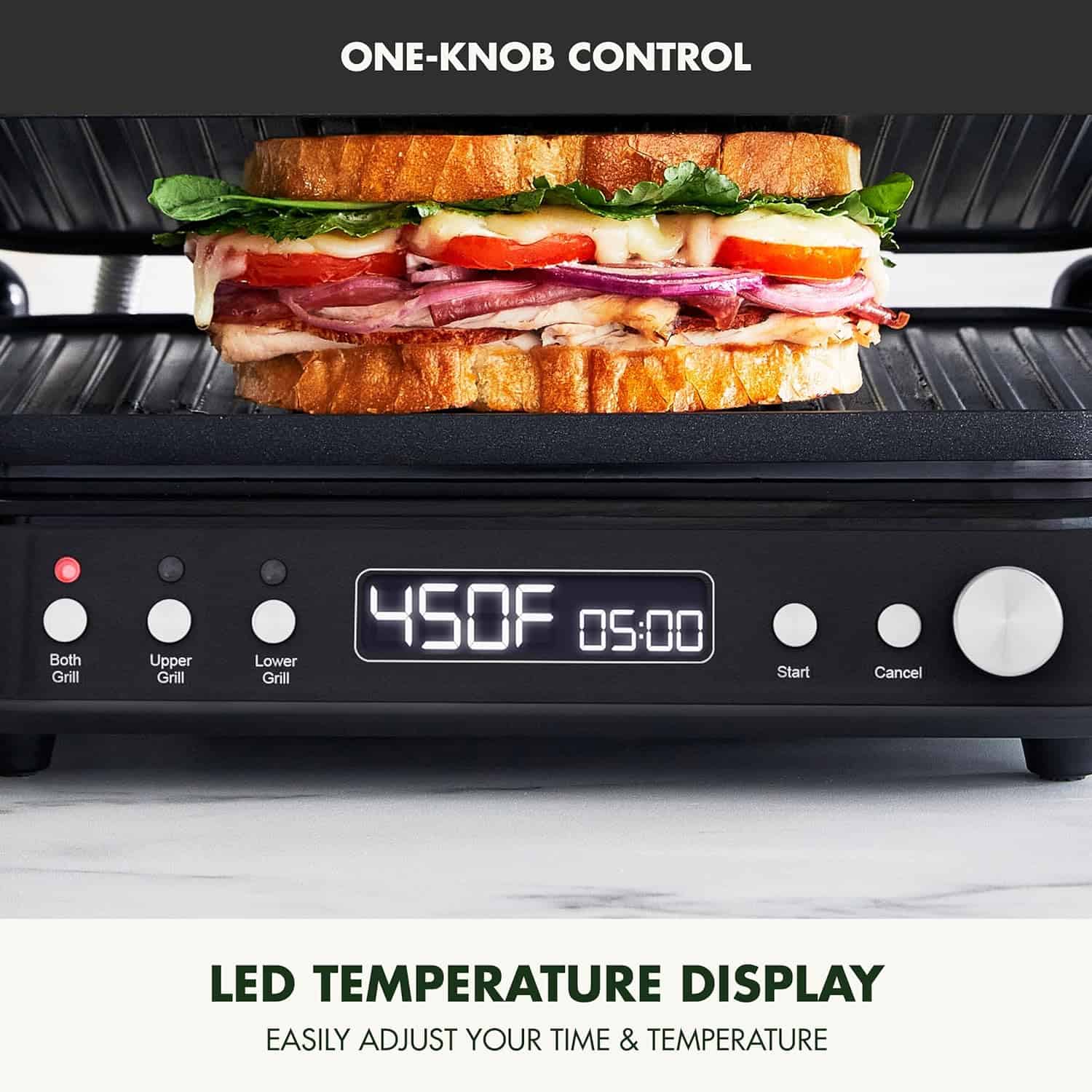 GreenPan 6-in-1 Multifunction Contact Grill & Griddle, Healthy Ceramic Nonstick Reversible Grill & Griddle Plates, Matte Black
