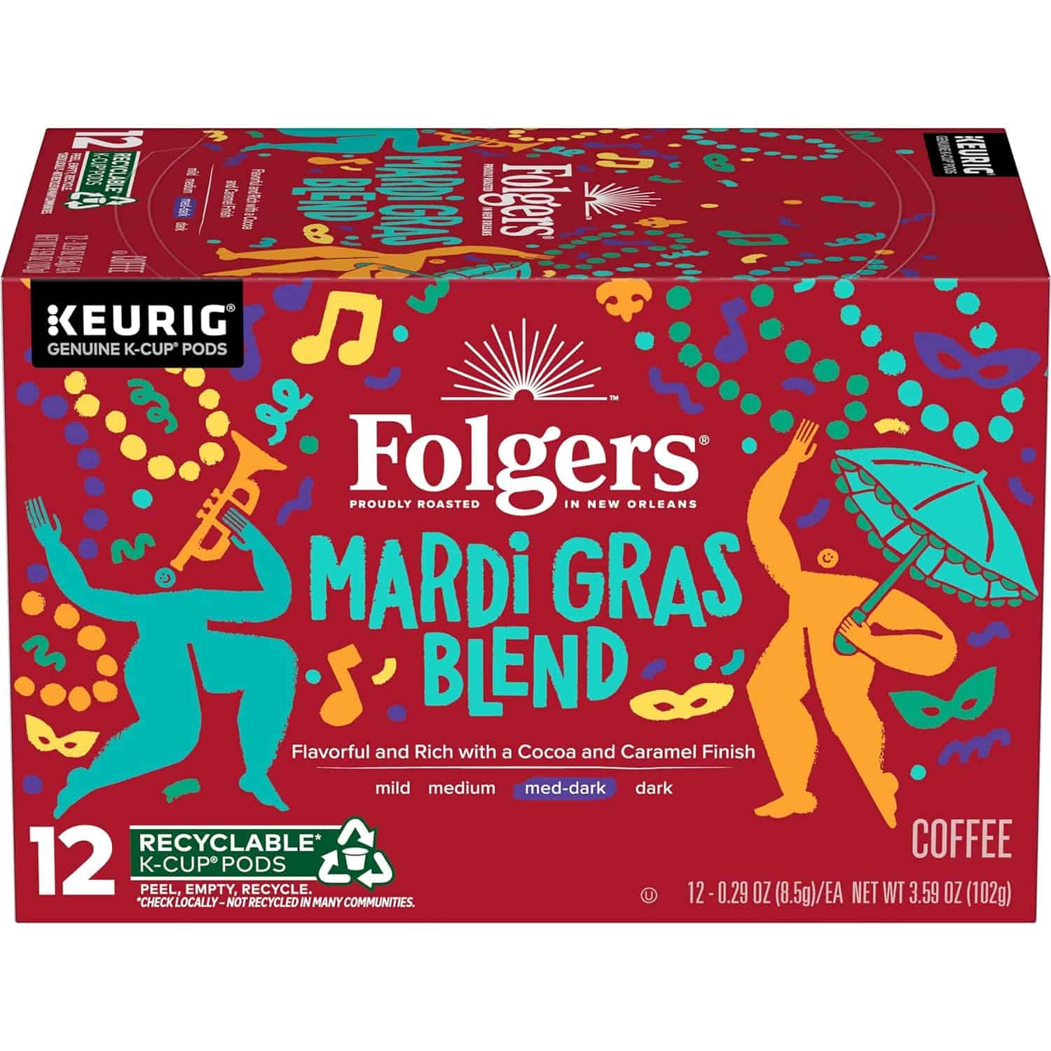 Folgers Mardi Gras Blend Medium-Dark Roast Coffee, 72 Keurig K-Cup Pods