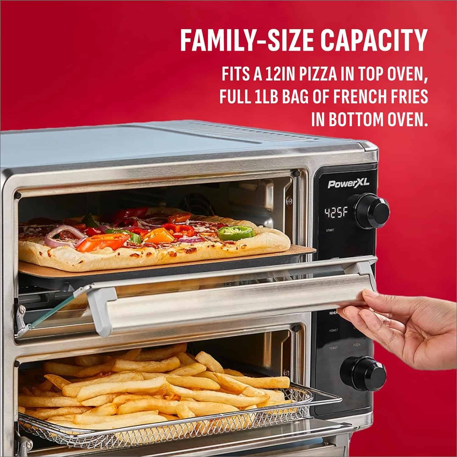 PowerXL SmartSynx Dual Door Air Fryer Oven, Cook Different Food at the Same Time, Stainless Steel