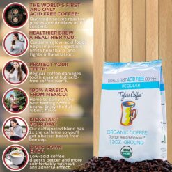 Tyler’s Acid Free Organic Ground Coffee - Arabica Full Flavor - Neutral pH - Caffeinated No Bitter Aftertaste 12 oz (Pack of 2)