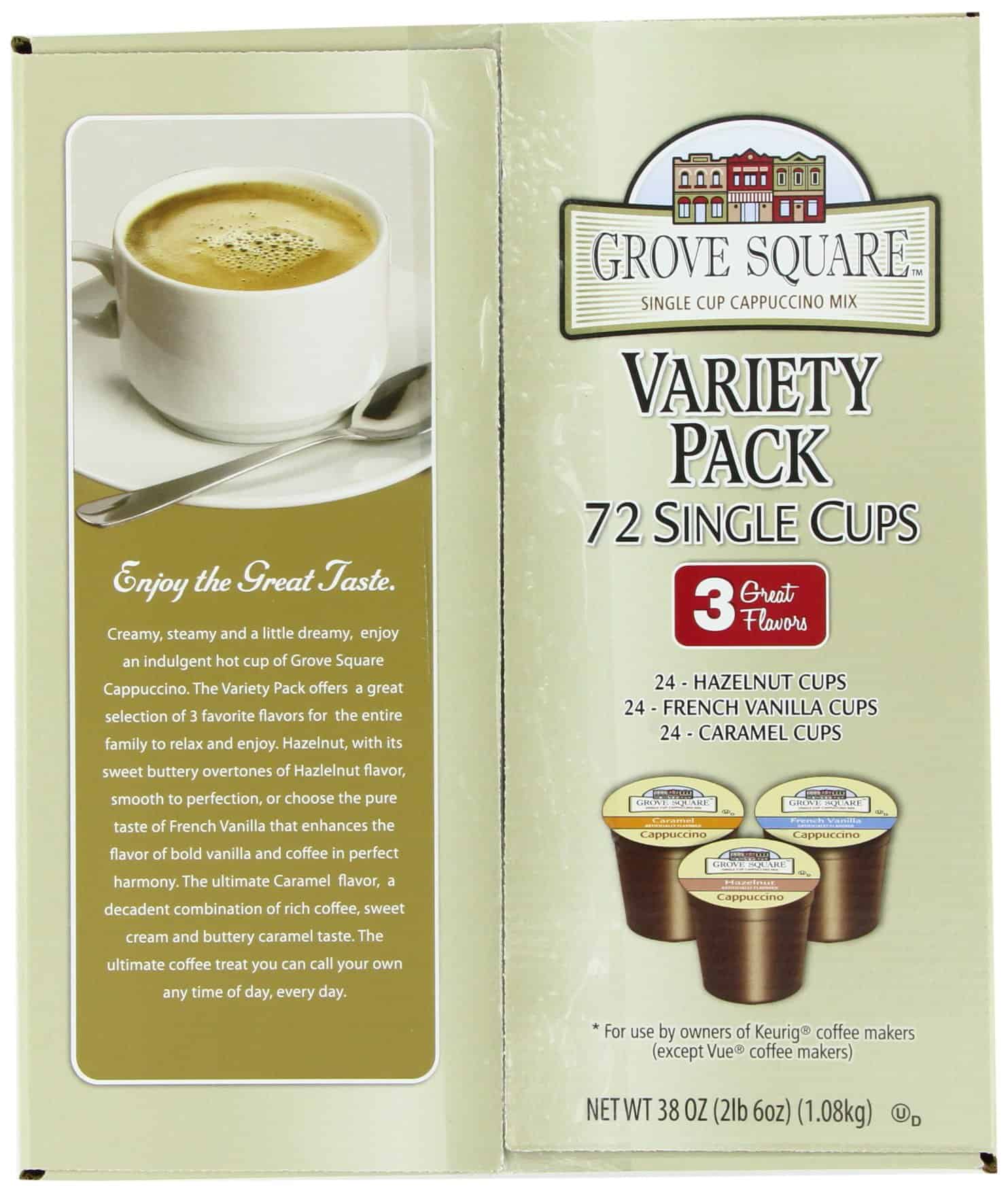 Grove Square Cappuccino Pods, Variety, Single Serve (Pack of 72)
