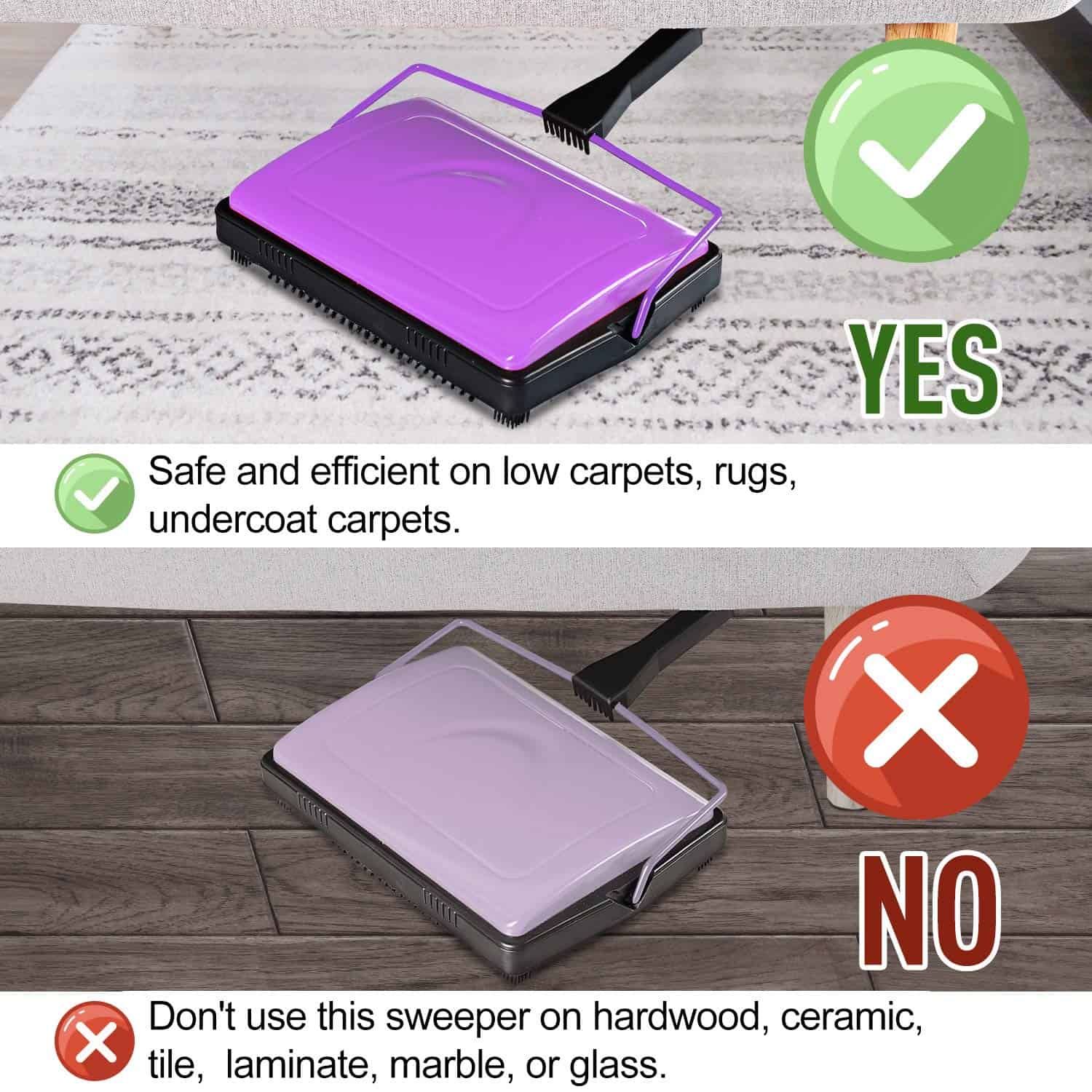 Yocada Carpet Sweeper Cleaner for Home Office Low Carpets Rugs Undercoat Carpets Pet Hair Dust Scraps Paper Small Rubbish Cleaning