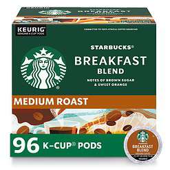 Starbucks K-Cup Coffee Pods, Medium Roast Coffee, Breakfast Blend, 100% Arabica, 4 boxes (96 pods total)