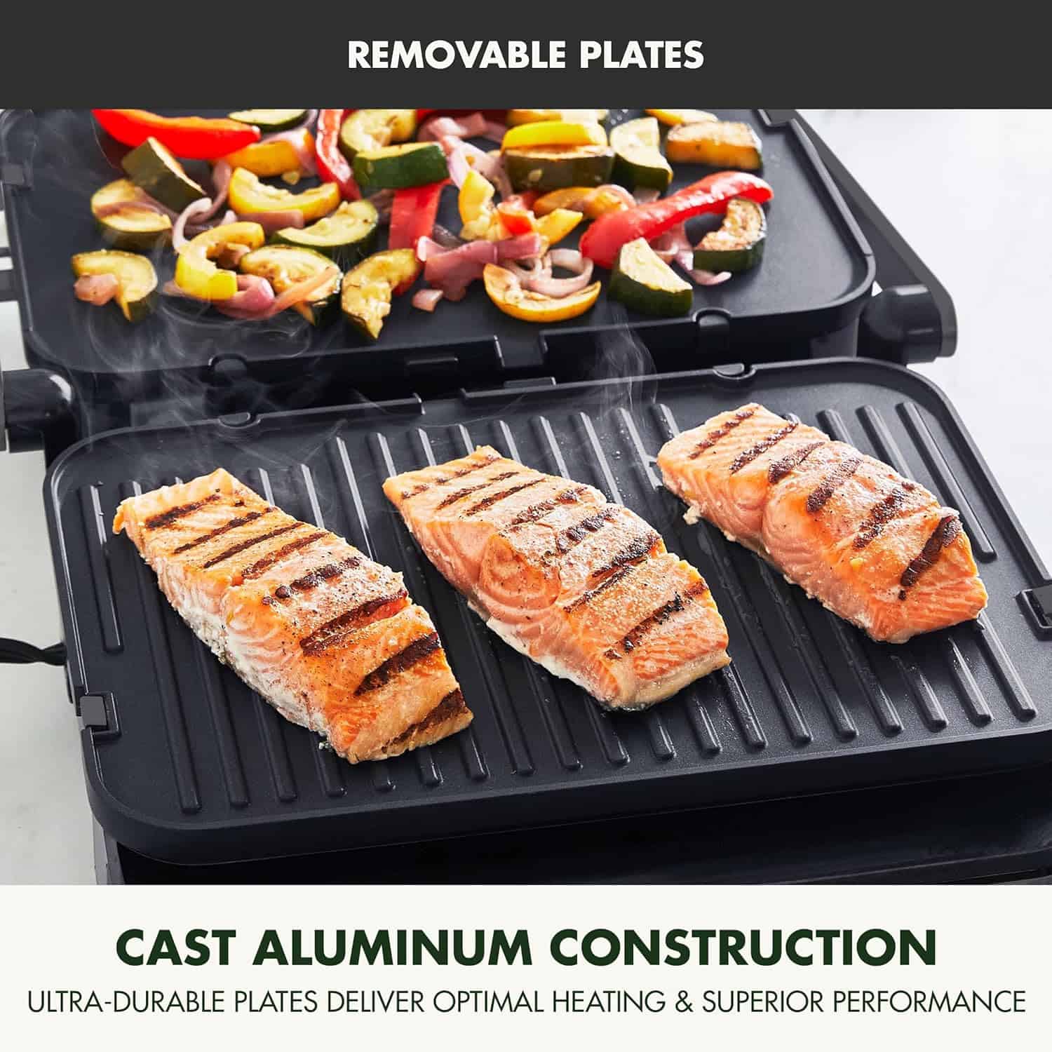 GreenPan 6-in-1 Multifunction Contact Grill & Griddle, Healthy Ceramic Nonstick Reversible Grill & Griddle Plates, Matte Black