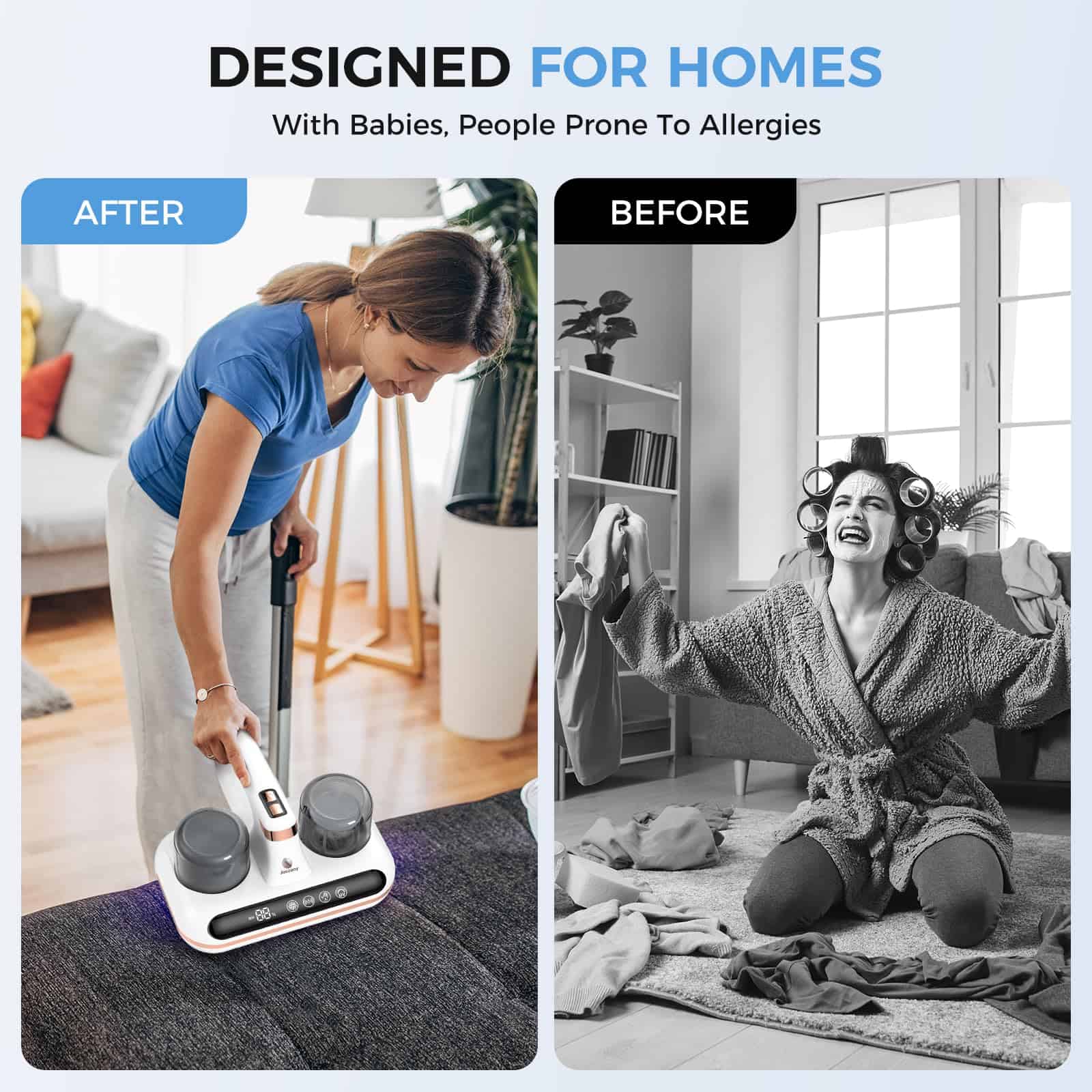 Amzany Bed Vacuum Cleaner - 5-in-1 Cordless Mattress Vacuum Cleaner, Powered by UV-C Light & Ultrasonic Technology