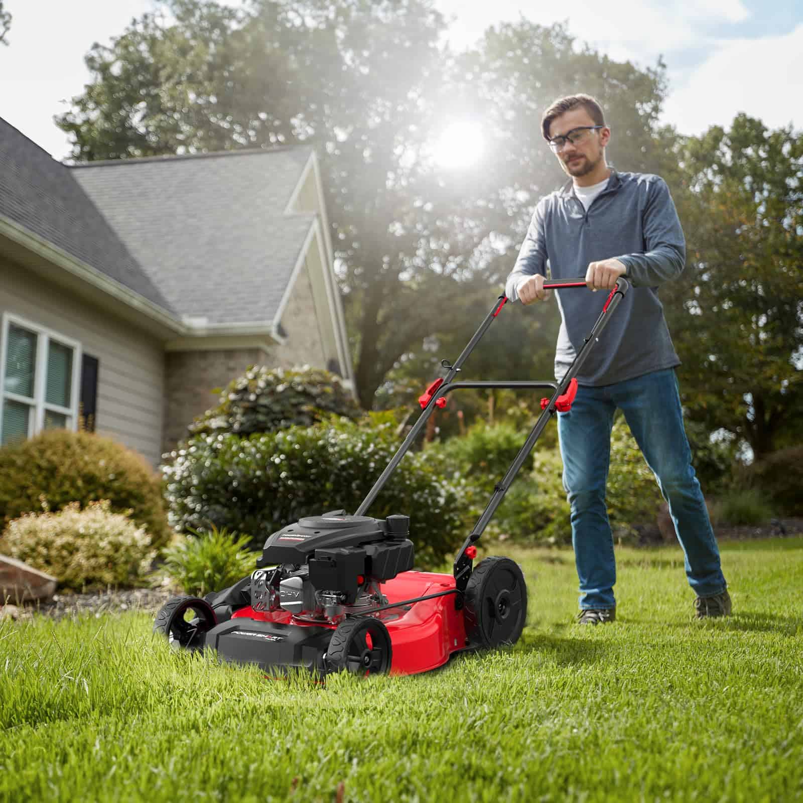 PowerSmart 21 in. Gas Lawn Mower, 144cc 2-in-1 Mulching Push Mower with 6-Positions Height Adjustment, High Rear Wheels
