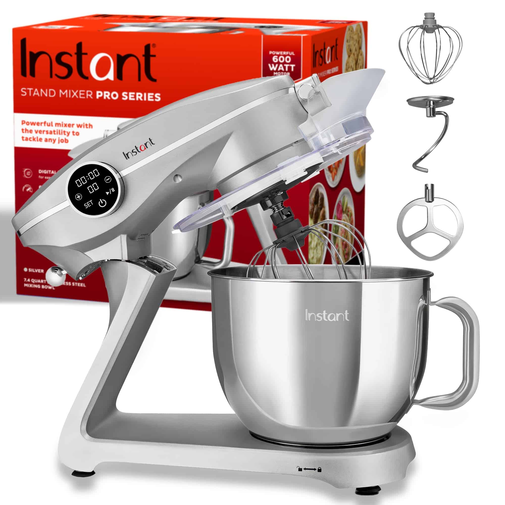 Instant Pot Stand Mixer Pro, 600W 10-Speed Electric Mixer with Digital Interface, 7.4-Qt Stainless Steel Bowl, Silver