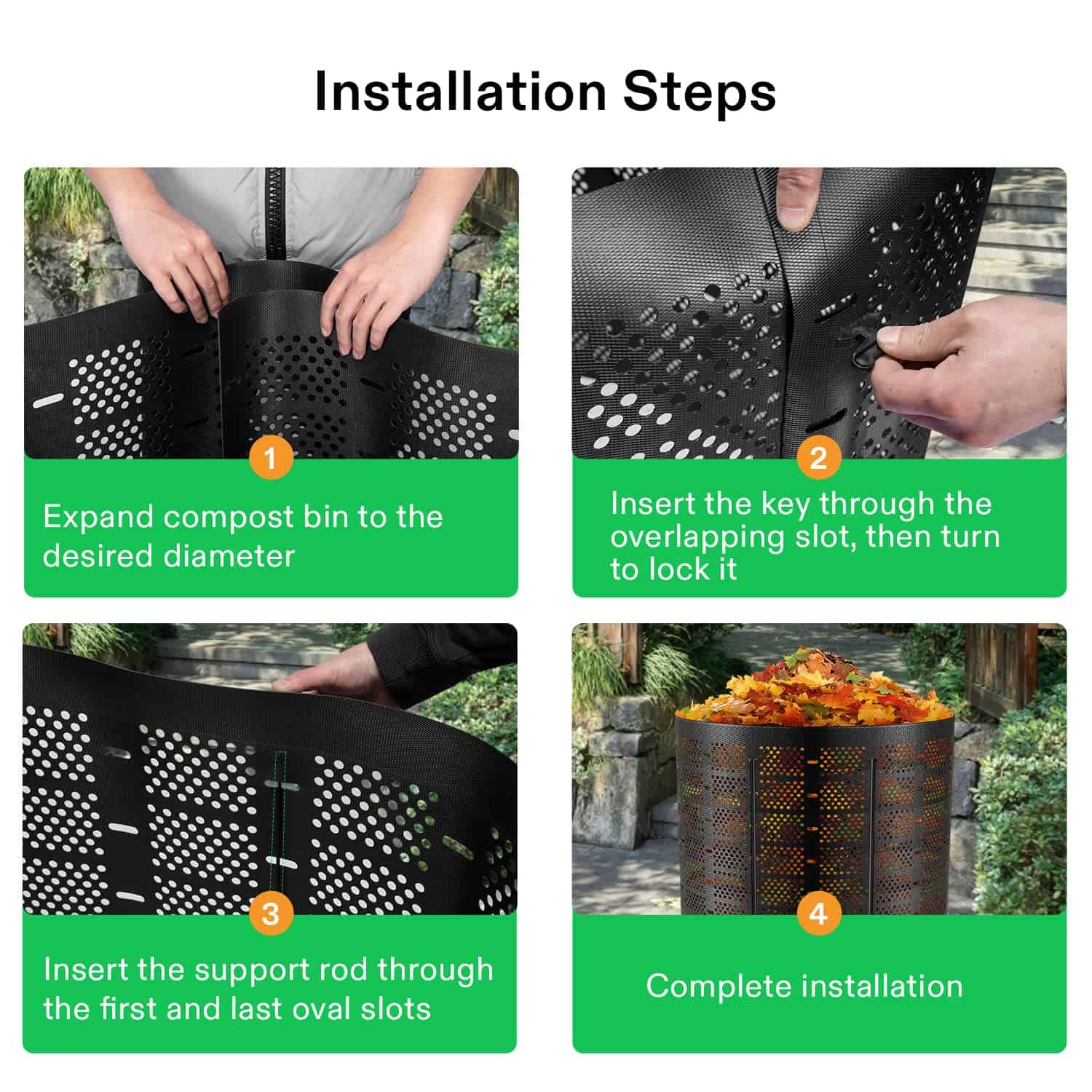 VIVOSUN 300 Gallon Outdoor Compost Bin, Expandable Composter (Black with Gloves)