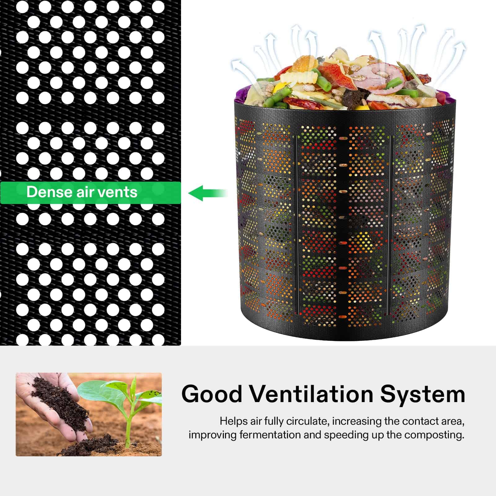 VIVOSUN 300 Gallon Outdoor Compost Bin, Expandable Composter (Black with Gloves)