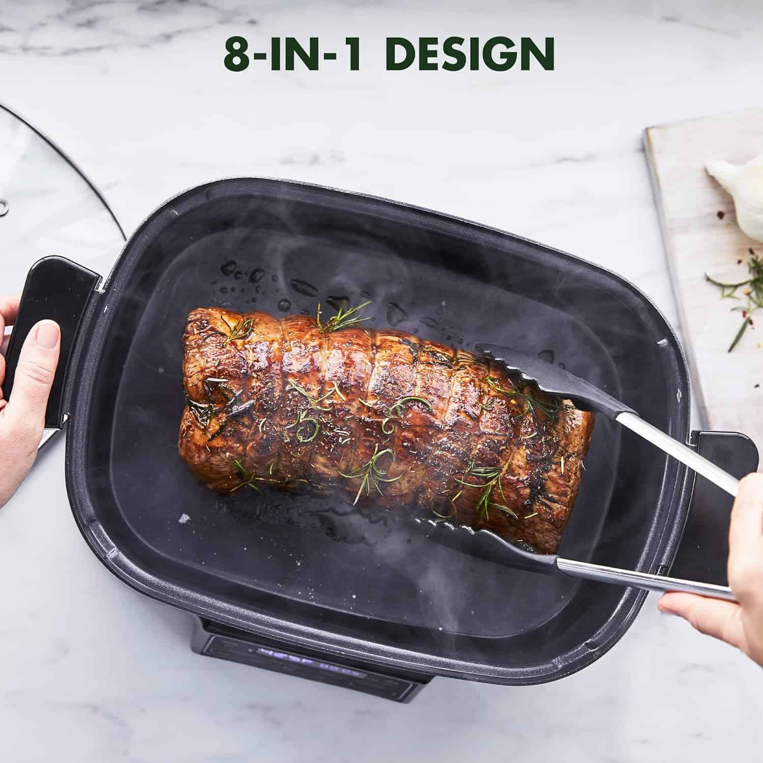 GreenPan 6.5QT Multi-Cooker Skillet Grill & Slow Cooker, 8-in-1 Presets to Saute,Steam, Grill, Stew, Stir-Fry,Heat, & Cook Rice, Matte Black