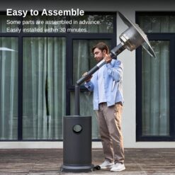 EAST OAK 48,000 BTU Patio Heater for Outdoor Use With Round Table Design, Double-Layer Stainless Steel Burner and Wheels, Gray