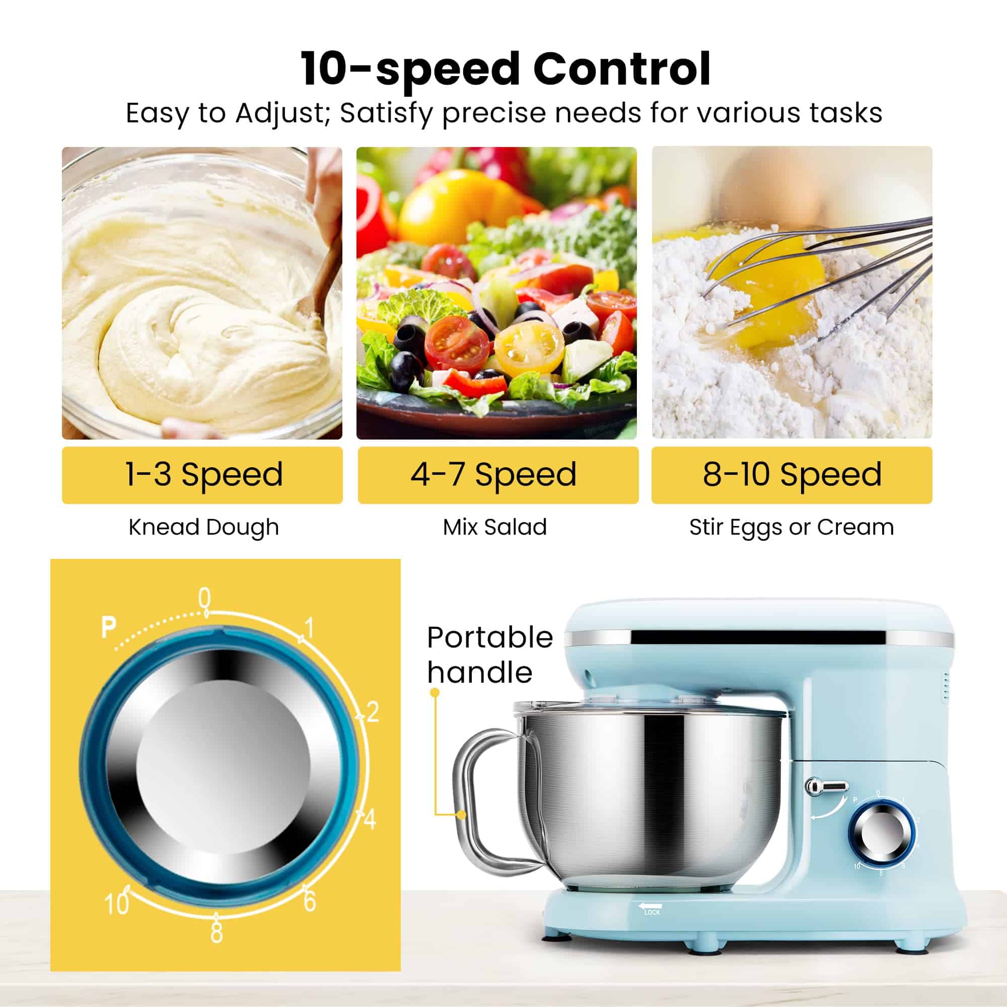 VIVOHOME Stand Mixer, 660W 10 Speed 6 Quart Tilt-Head Kitchen Electric Food Mixer, Blue