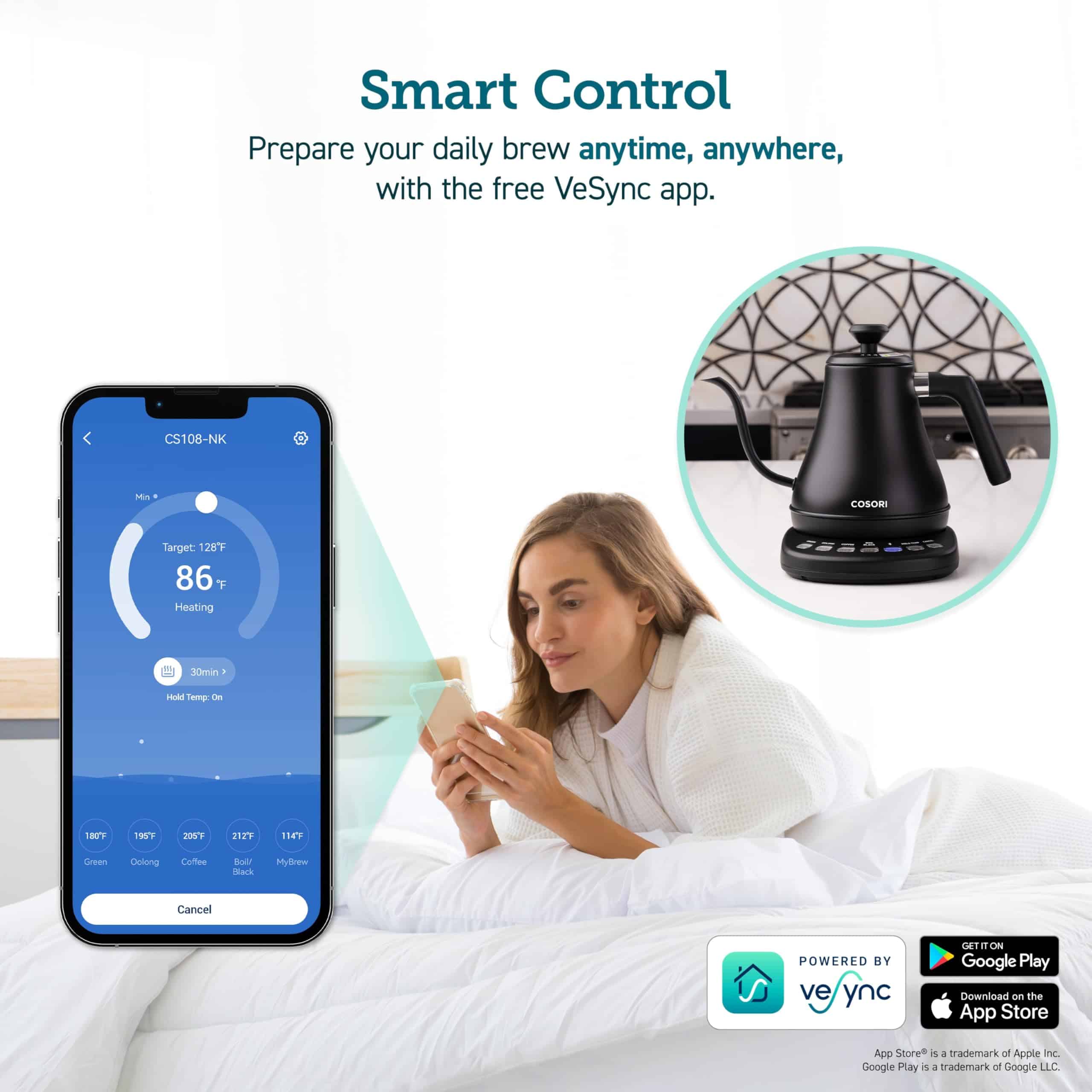 COSORI Electric Gooseneck Kettle Smart Bluetooth with Variable Temperature Control, Matte Black