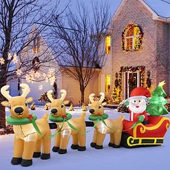 Cheringdful Outdoor Christmas Decorations,13 FT Lighted Christmas Inflatables Santa Claus on Sleigh with 3 Reindeer & Christmas Tree