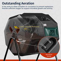 EAST OAK Compost Tumbler Outdoor, 43-Gal Dual Chamber Compost Bin with 2 Sliding Door and Aeration System