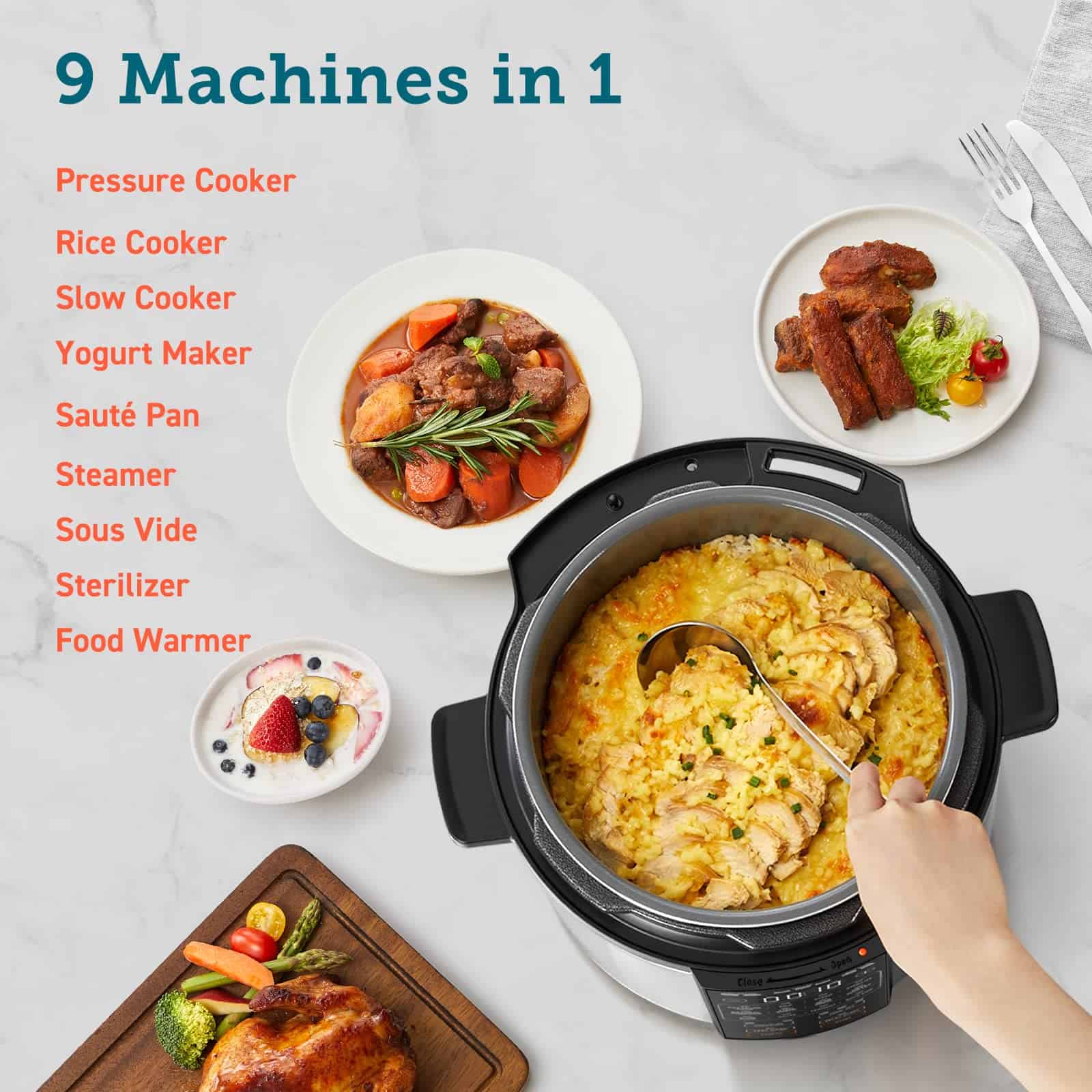 COSORI Electric Pressure Cooker 6 qt, 9-in-1 Instant Multi Cooker with Safer Venting Design, 1100W, Stainless Steel