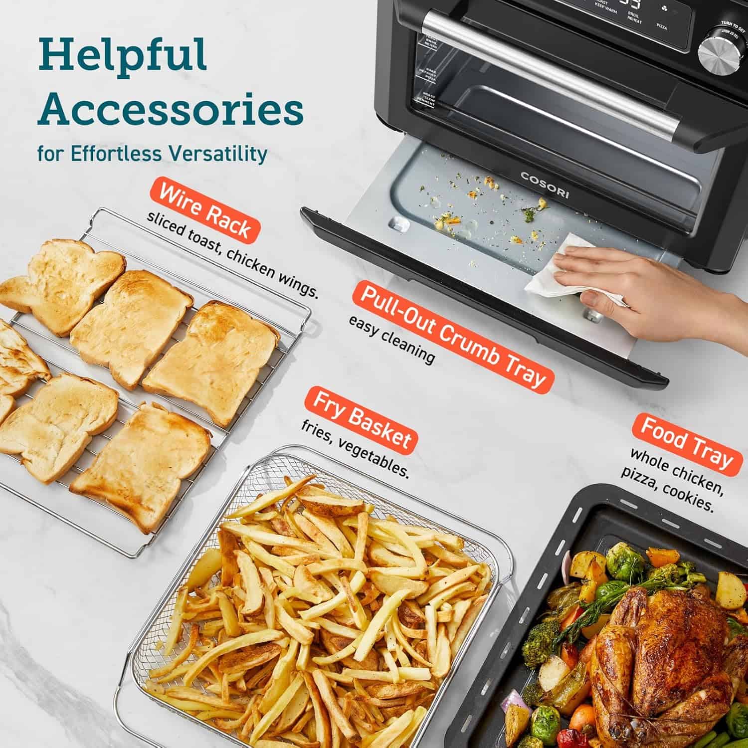 COSORI Smart 11-in-1 Air Fryer Toaster Oven Combo, Airfryer Convection Oven Countertop, 26QT, Black, Stainless Steel