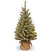 National Tree Company Pre-lit Artificial Mini Christmas Tree, Includes Small White LED Lights and Cloth Bag Base - 3 ft, Brown/Green