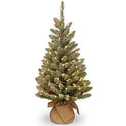 National Tree Company Pre-lit Artificial Mini Christmas Tree, Includes Small White LED Lights and Cloth Bag Base - 3 ft, Brown/Green