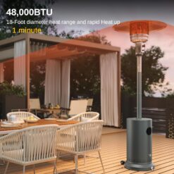 EAST OAK 48,000 BTU Patio Heater for Outdoor Use With Round Table Design, Double-Layer Stainless Steel Burner and Wheels, Gray