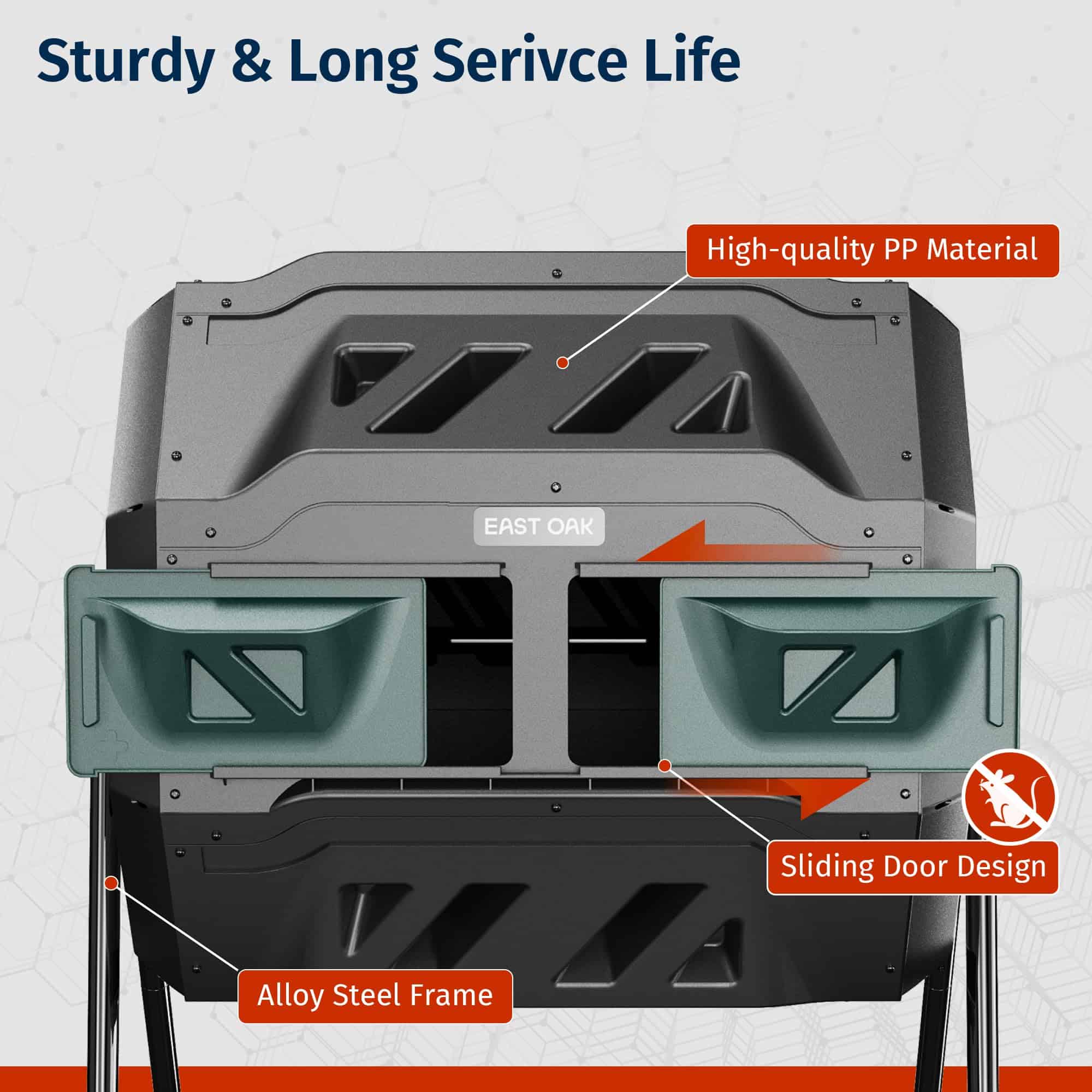 EAST OAK Compost Tumbler Outdoor, 43-Gal Dual Chamber Compost Bin with 2 Sliding Door and Aeration System