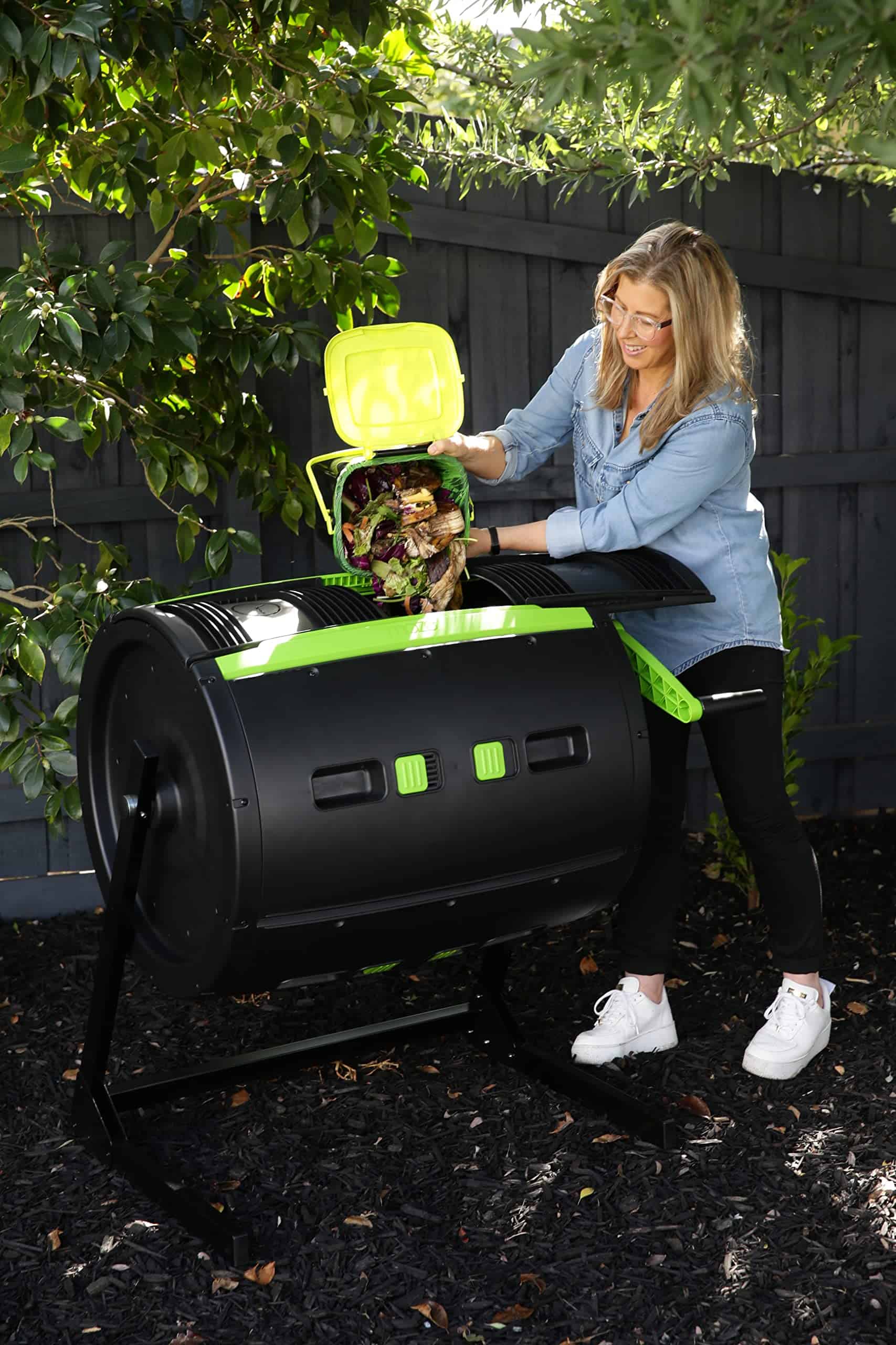 Maze 65 Gallon Outdoor Compost Bin Tumbler for Food Waste - Outdoor Compost Bin for Kitchen Garden & Homestead