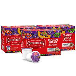 Community Coffee Mardi Gras King Cake Flavored 36 Count Coffee Pods, Medium Roast, 12 Count (Pack of 3)