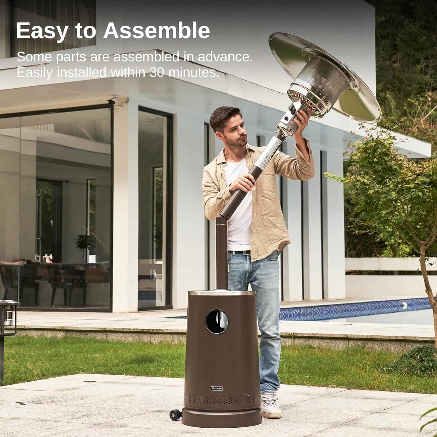 EAST OAK 50,000 BTU Patio Heater with Sand Box, Table Design, Double-Layer Stainless Steel Burner, Wheels, Triple Protection System, Outdoor Heater