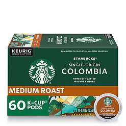 Starbucks K-Cup Coffee Pods, Medium Roast Coffee, Colombia, 100% Arabica, 6 boxes (60 pods total)