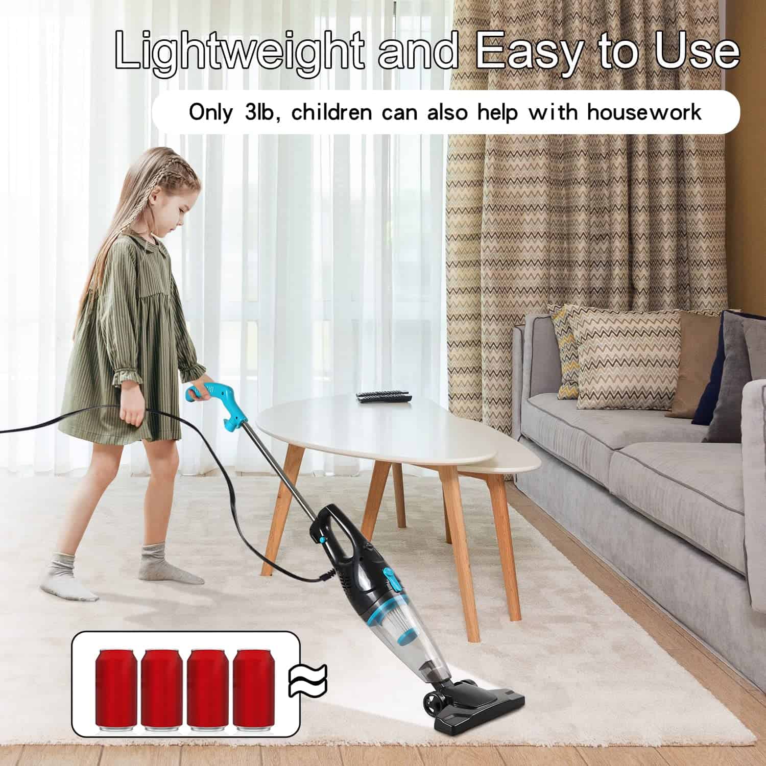 Intercleaner Corded Vacuum Cleaner, 15KPa Powerful Suction with 400W Motor, 12 in 1 Lightweight Bagless Stick Vac