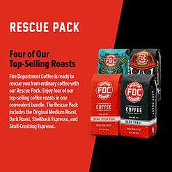 Fire Department Coffee Gives Back to Firefighters, Whole Bean Coffee, Original Medium Roast, Dark Roast, (12oz, Pack of 4)