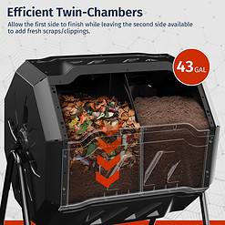 EAST OAK Compost Tumbler Outdoor, 43-Gal Dual Chamber Compost Bin with 2 Sliding Door and Aeration System