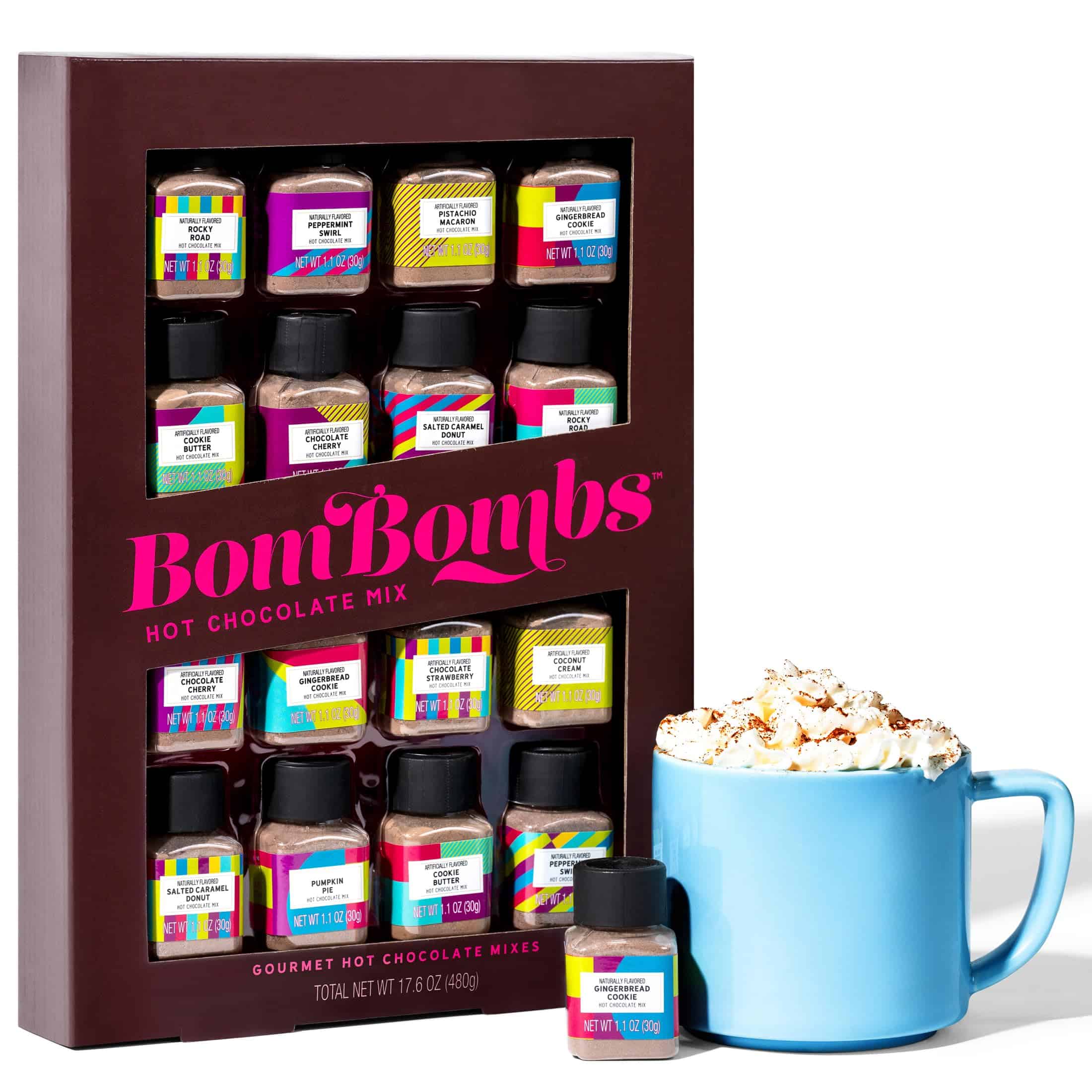 BomBombs, Hot Chocolate Mix Gift Set in Mini Bottles, Flavors Include Rocky Road, Pumpkin Pie, Sampler Set of 16