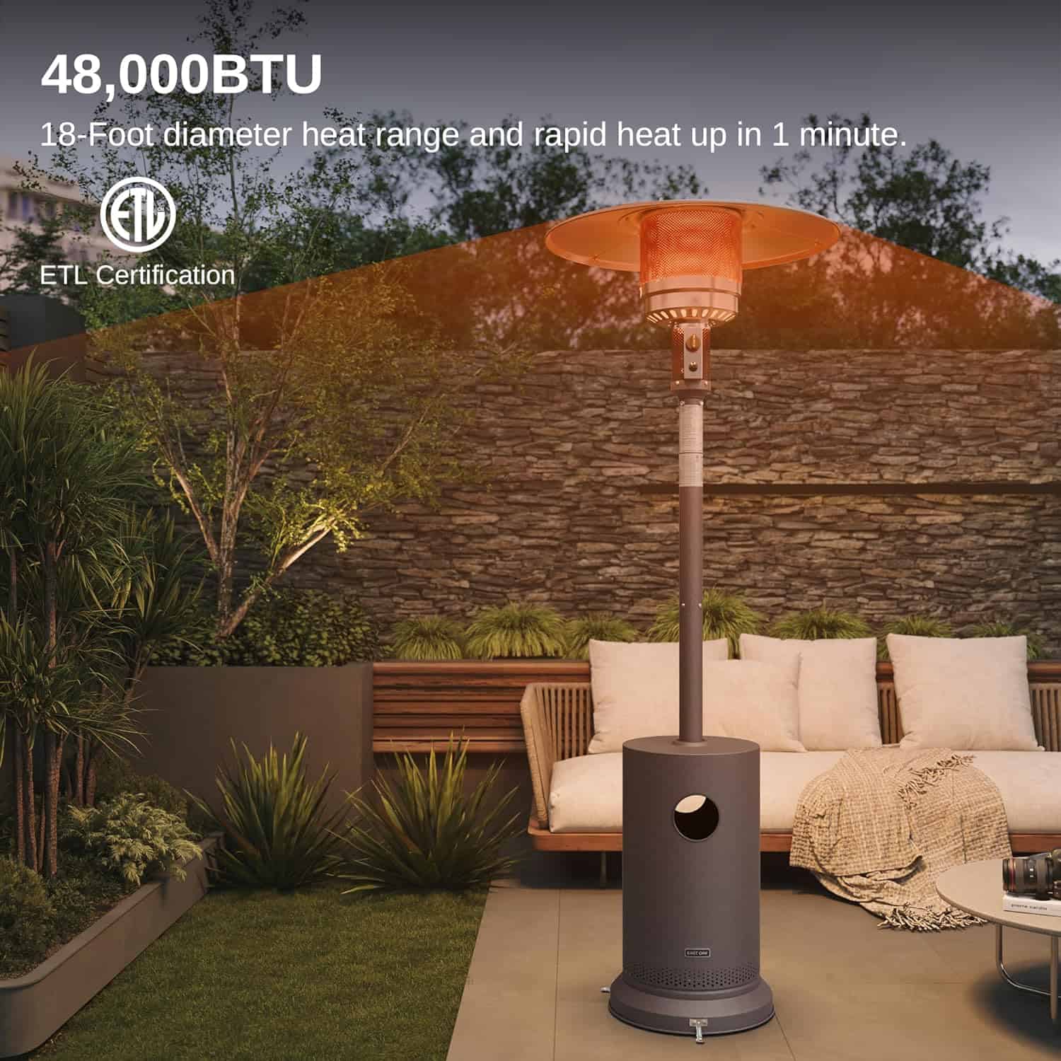 EAST OAK 48,000 BTU Patio Heater for Outdoor Use With Round Table Design, Double-Layer Stainless Steel Burner and Wheels, Bronze