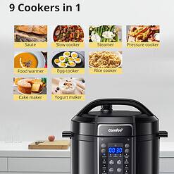 COMFEE’ 9-in-1 Electric Pressure Cooker,Rice Cooker, Slow Cooker, Sauté Steamer, 6 Quarts, Black