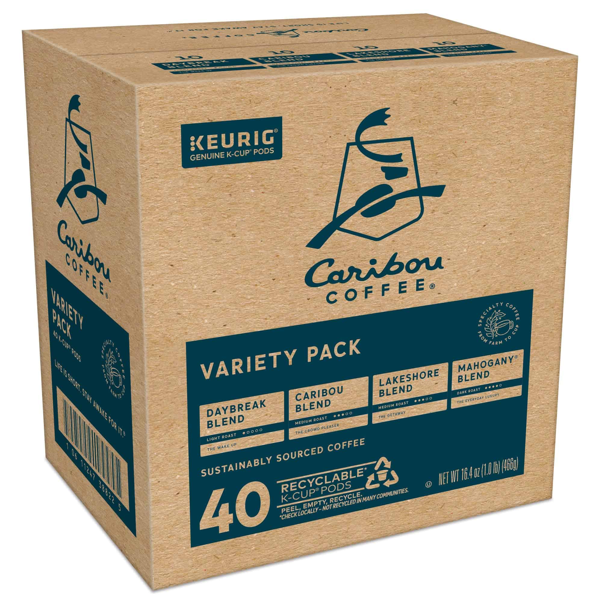 Caribou Coffee Single Serve Keurig K-Cup Pod Variety Pack, Light, Medium, and Dark Roast Coffees, 40-Count Box