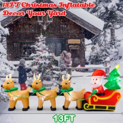 Cheringdful Outdoor Christmas Decorations,13 FT Lighted Christmas Inflatables Santa Claus on Sleigh with 3 Reindeer & Christmas Tree