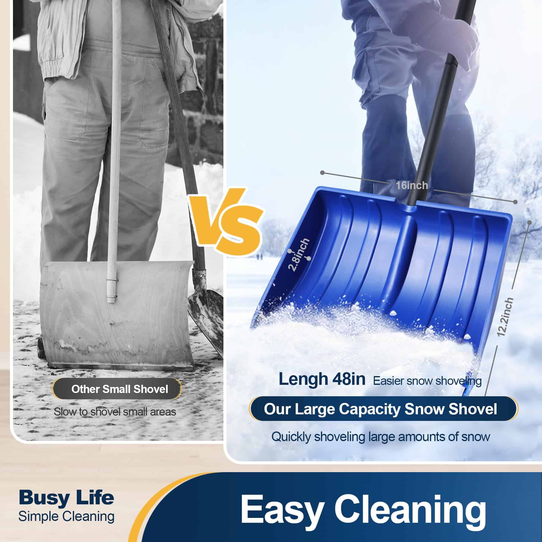 Yocada Snow Shovel for Driveway Home Garage Snow Removal with D-Grip Handle Aluminum Strip Heavy Duty 48 inch Long