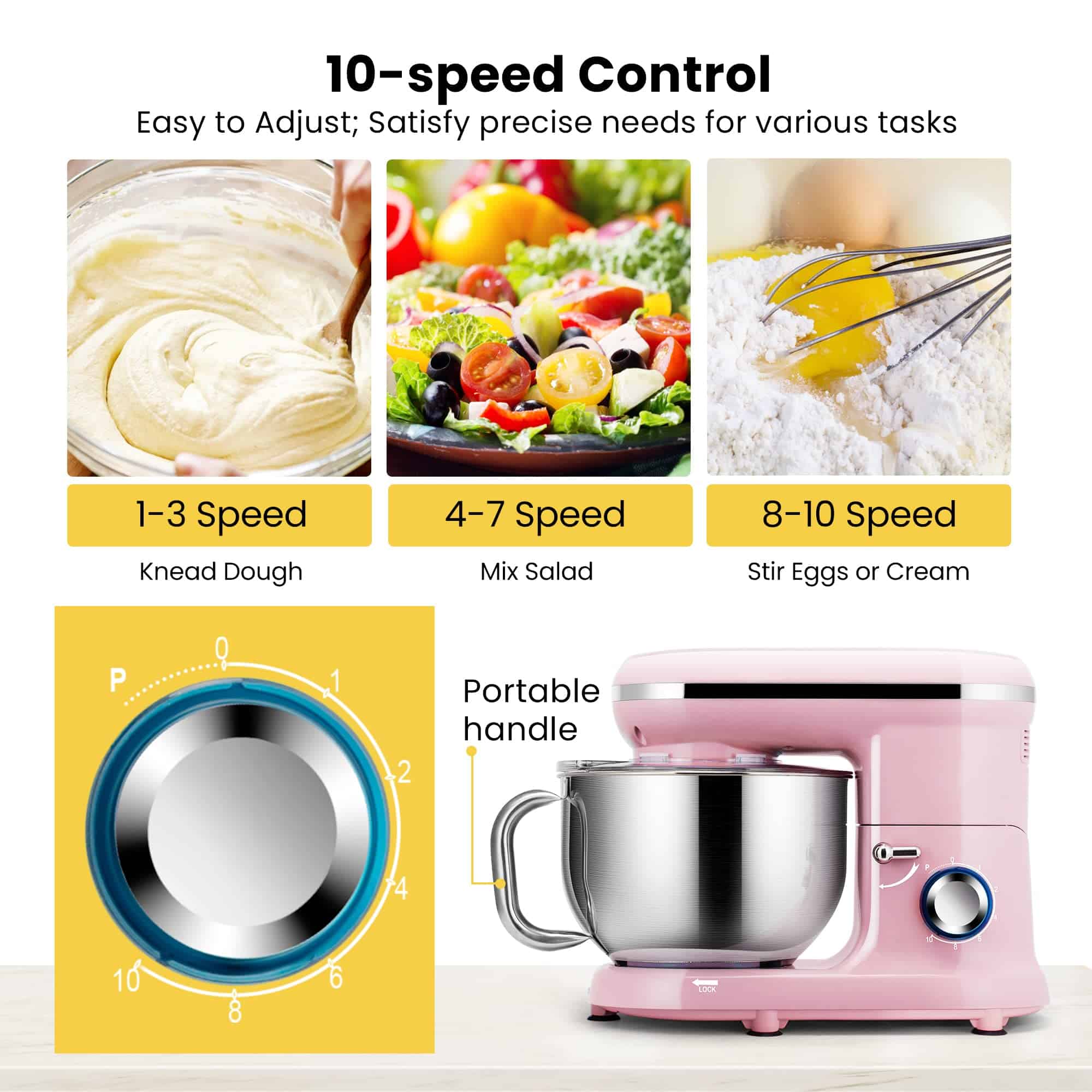 VIVOHOME Stand Mixer, 660W 10 Speed 6 Quart Tilt-Head Kitchen Electric Food Mixer, Pink