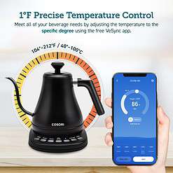 COSORI Electric Gooseneck Kettle Smart Bluetooth with Variable Temperature Control, Matte Black