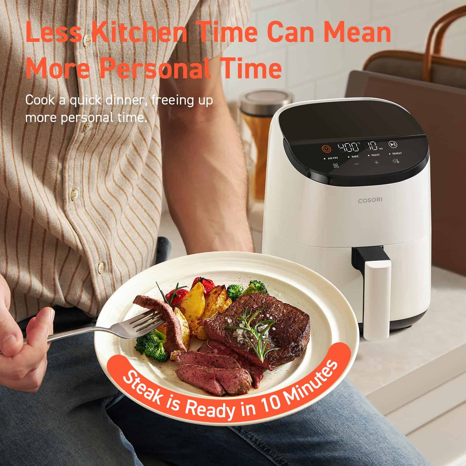 COSORI Air Fryer 2.1 Qt, 4-in-1 Small Mini Airfryer, Bake, Roast, Reheat, Compact & Quiet, White