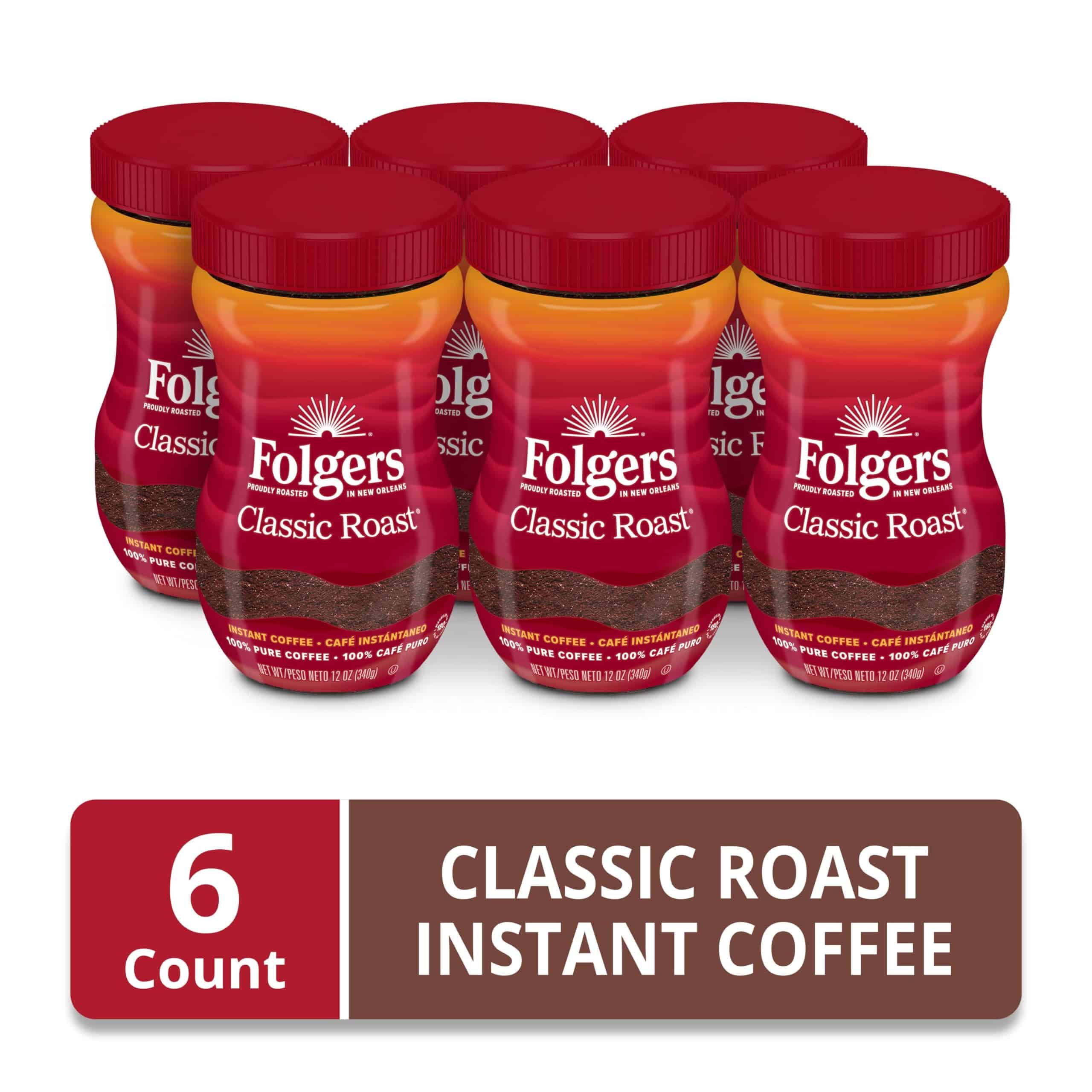 Folgers Classic Roast Instant Coffee, 12 Ounces (Pack of 6)
