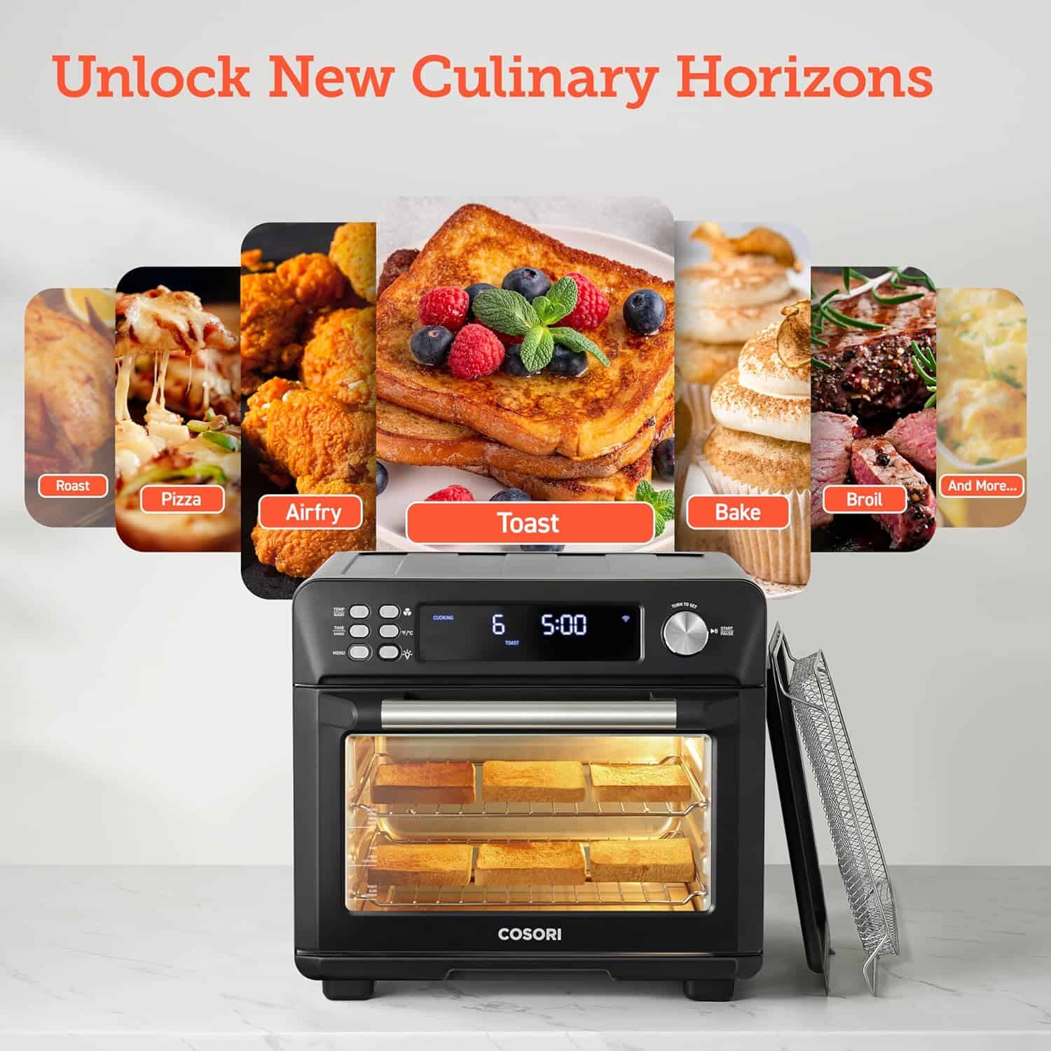 COSORI Smart 11-in-1 Air Fryer Toaster Oven Combo, Airfryer Convection Oven Countertop, 26QT, Black, Stainless Steel
