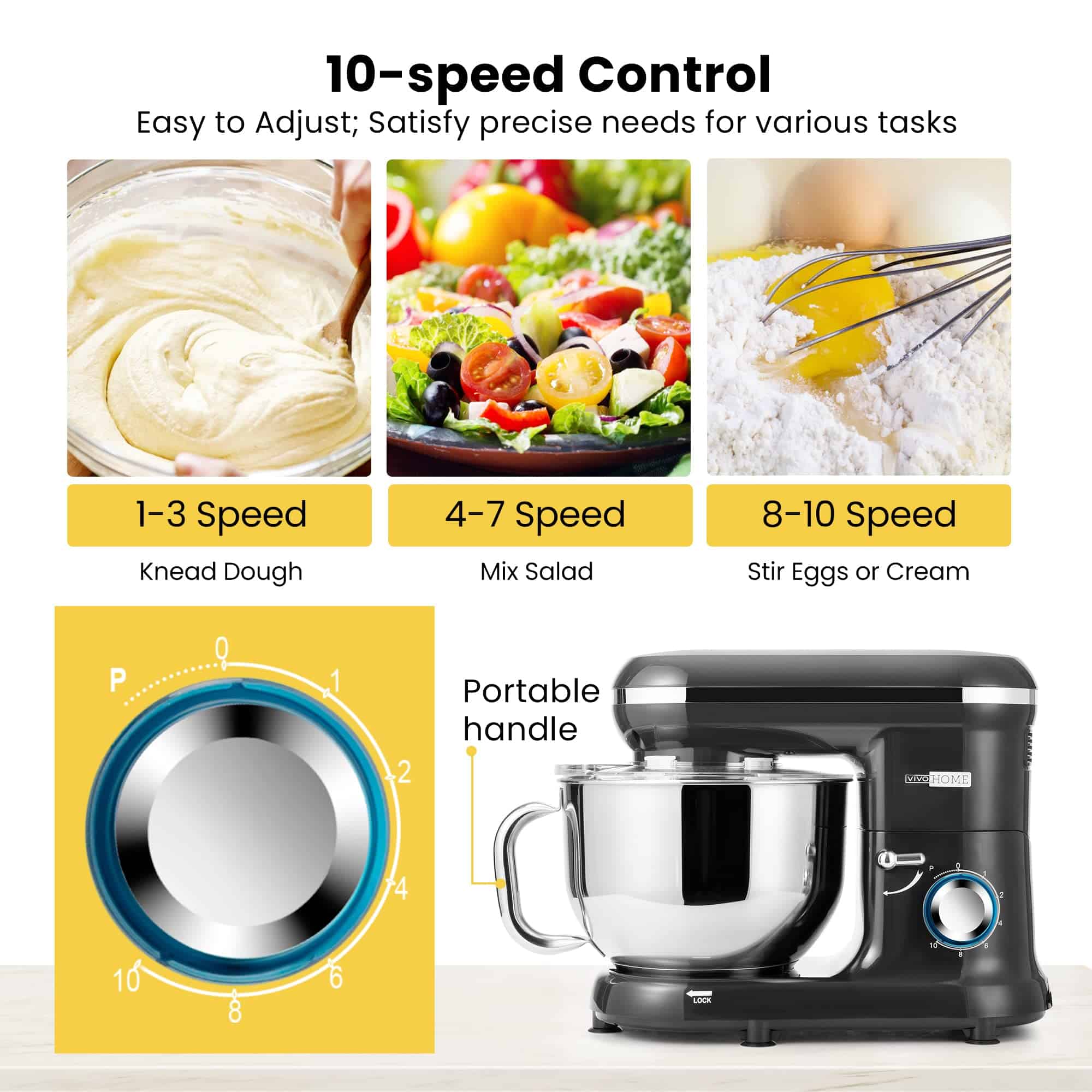 VIVOHOME Stand Mixer, 660W 10 Speed 6 Quart Tilt-Head Kitchen Electric Food Mixer, Black