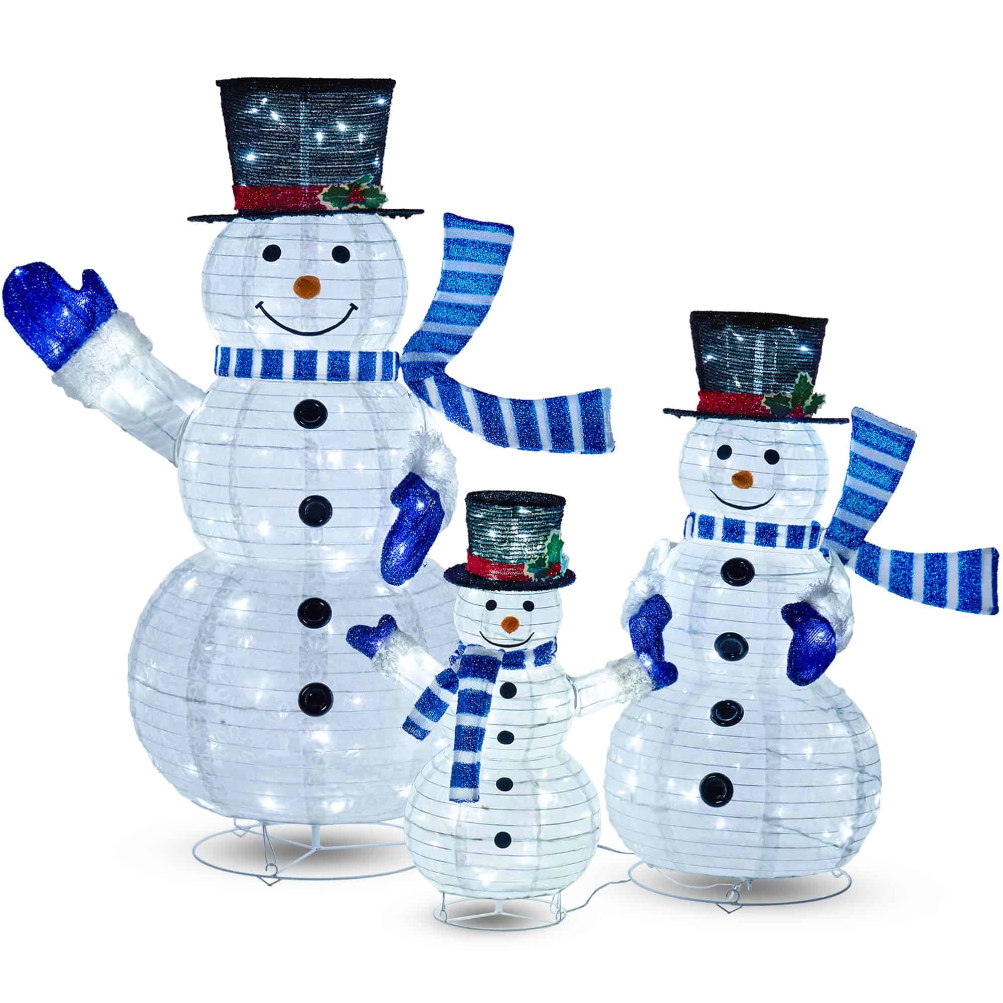 JOIEDOMI 3 Pcs 3D Christmas Collapsible Snowman Yard Light 270 Pre-Lit LED Cool White Lights for Indoor Outdoor Garden Holiday Décor